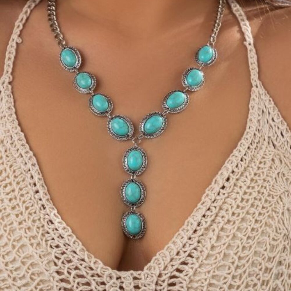 Turquoise Decorative Y Lariat Necklace
